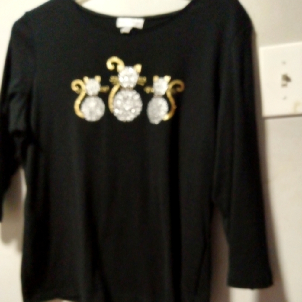 Rebecca Malone 3/4 length black ladies top. Size XL